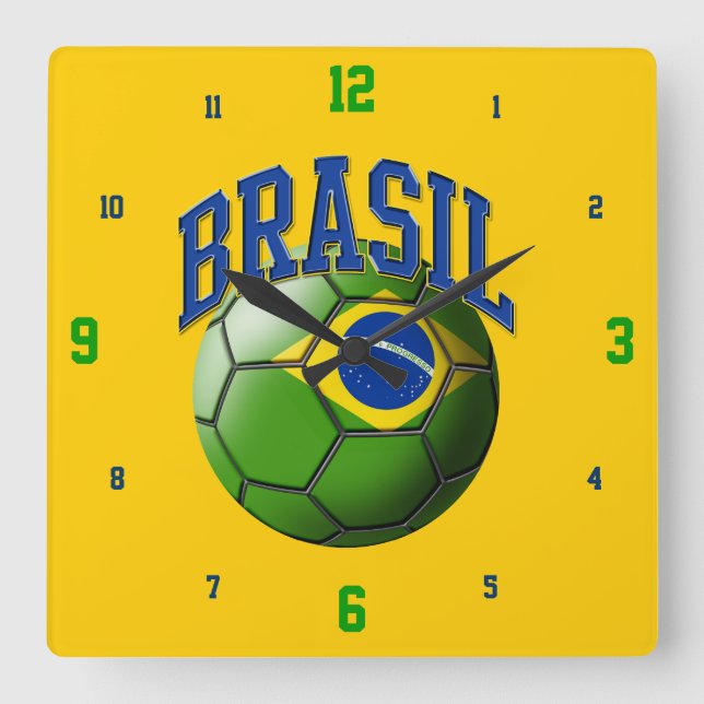 Flagge der Brasil-Fußball-Uhr Quadratische Wanduhr (Vorderseite)