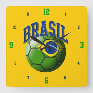 Flagge der Brasil-Fußball-Uhr Quadratische Wanduhr