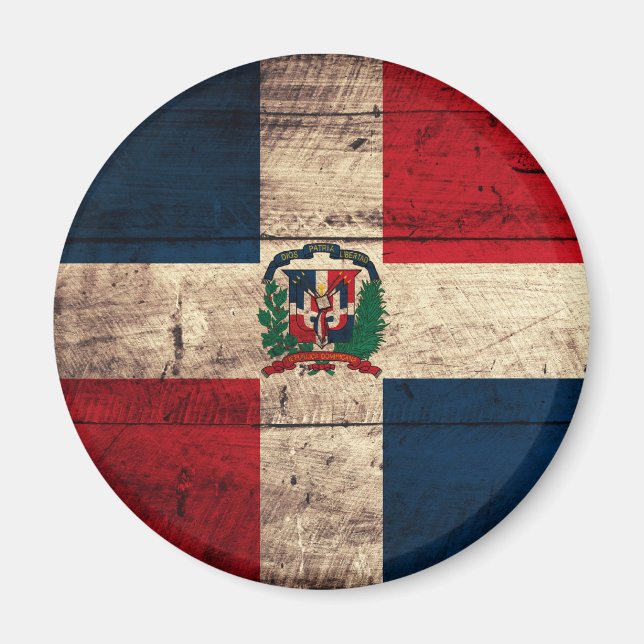 Flagge der Dominikanischen Republik aus Holz Magnet (Vorne)
