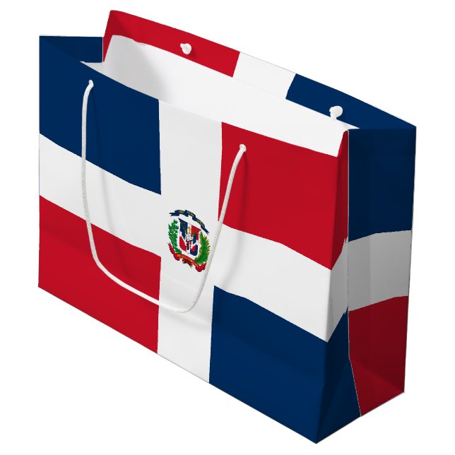 Flagge der Dominikanischen Republik Große Geschenktüte (Vorderseite Schrägansicht)