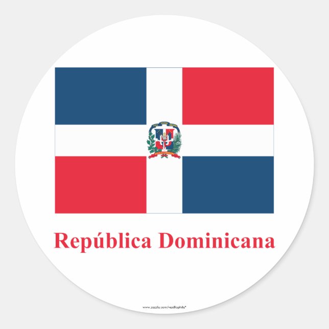 Flagge der Dominikanischen Republik mit Name auf S Runder Aufkleber (Vorderseite)