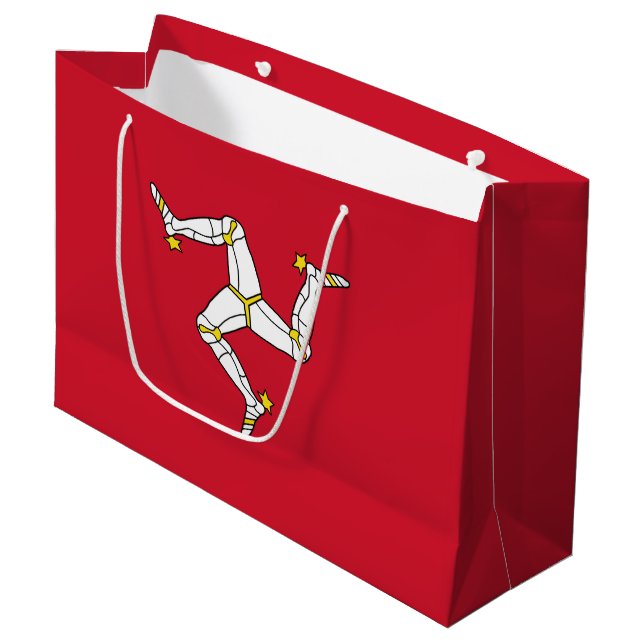 Flagge der Insel Man Große Geschenktüte (Vorderseite Schrägansicht)