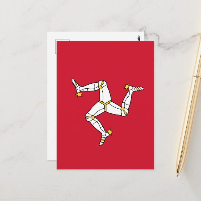 Flagge der Insel Man Postkarte (Vorderseite/Rückseite Beispiel)
