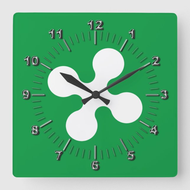 Flagge der Lombardei (Italien) Quadratische Wanduhr (Vorderseite)
