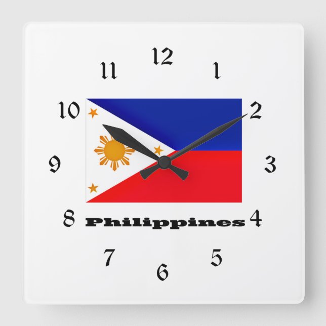 Flagge der Philippinen Quadratische Wanduhr (Vorderseite)