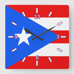 Flagge der Puerto Rico-Uhr (Mit Zahlen) Quadratische Wanduhr
