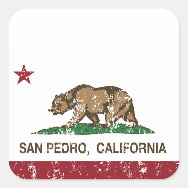 Flagge der Republik Kalifornien San Pedro Quadratischer Aufkleber (Vorderseite)