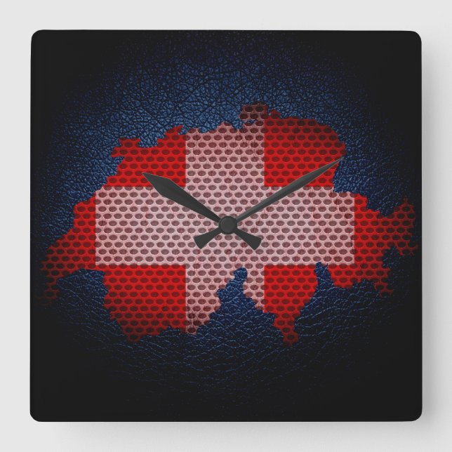 Flagge der Schweiz und Karte Quadratische Wanduhr (Vorderseite)
