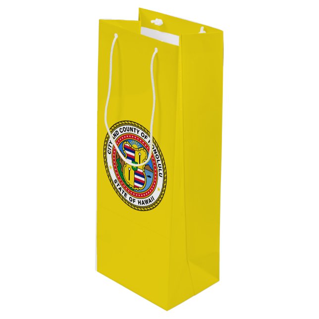 Flagge der Stadt Honolulu, Hawaii Wine Geschenktas Geschenktüte Für Weinflaschen (Vorderseite Schrägansicht)