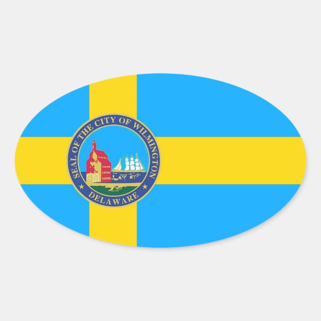 Flagge der Stadt Wilmington, Delaware Ovaler Aufkleber (Vorderseite)