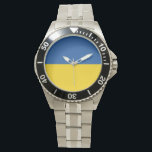 Flagge der Ukraine Armbanduhr<br><div class="desc">Die Flagge der Ukraine ist ein Banner von zwei gleich großen horizontalen Bändern von blau und gelb. Das obere repräsentiert den Himmel und das gelbe repräsentiert den Weizen. Die Nationalflagge der Ukraine</div>