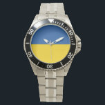 Flagge der Ukraine Armbanduhr<br><div class="desc">Die Flagge der Ukraine ist ein Banner von zwei gleich großen horizontalen Bändern von blau und gelb. Das obere repräsentiert den Himmel und das gelbe repräsentiert den Weizen. Die Nationalflagge der Ukraine</div>