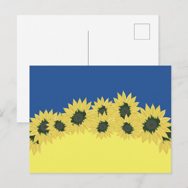 Flagge der Ukraine mit Sonnenblumen Postkarte (Vorne/Hinten)