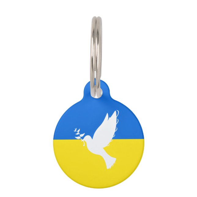 Flagge der Ukraine - Taube des Friedens - Freiheit Haustiermarke (Vorderseite)