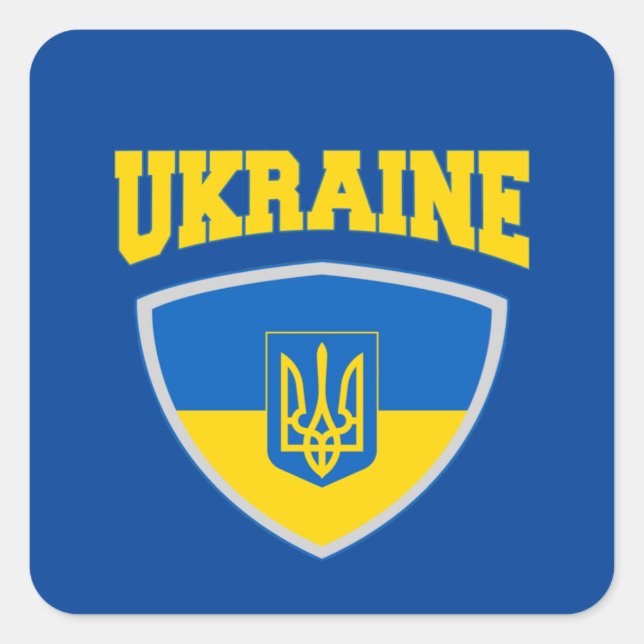 Flagge der Ukraine und Emblem Quadratischer Aufkleber (Vorderseite)