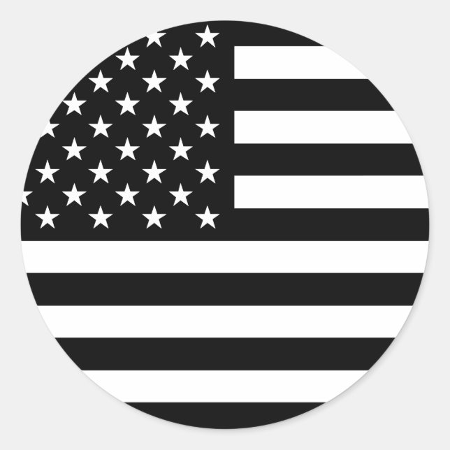 Flagge der USA - Schwarzer und Weißstift Runder Aufkleber (Vorderseite)