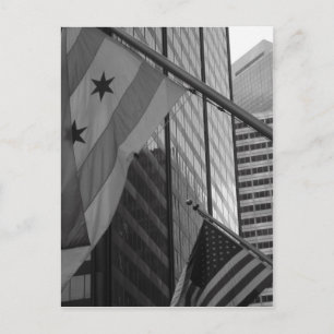 Flagge der USA und Chicago Postkarte