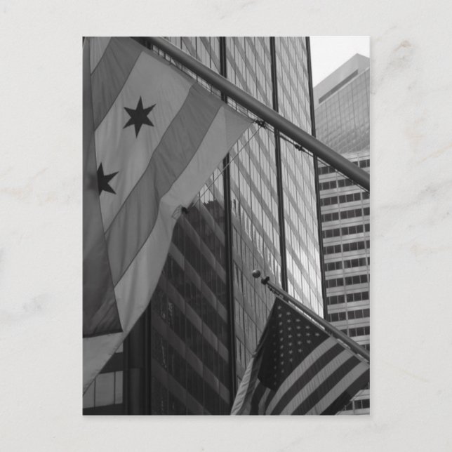 Flagge der USA und Chicago Postkarte (Vorderseite)