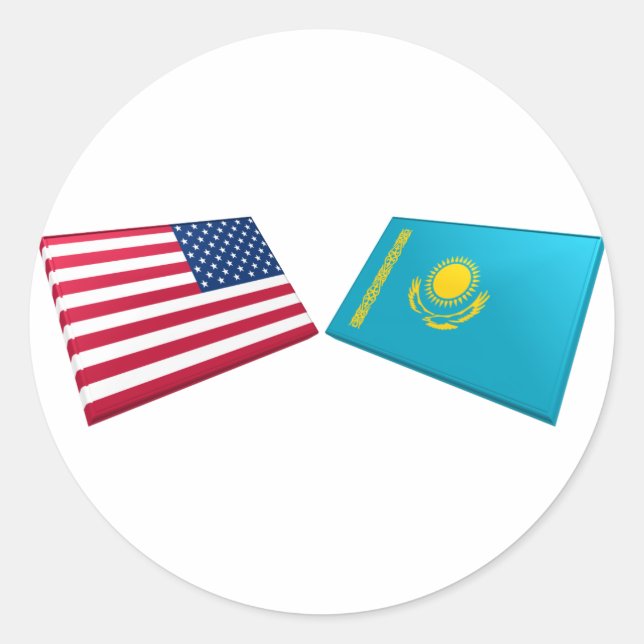 Flagge der USA und Kasachstan Runder Aufkleber (Vorderseite)