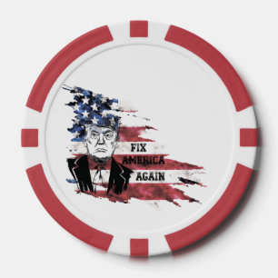 Flagge der Vereinigten Staaten.Donald Trump. Pokerchips