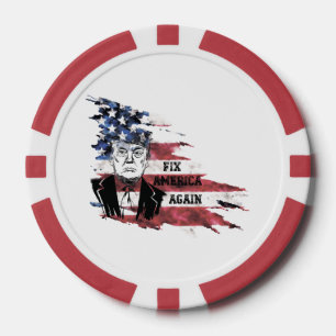 Flagge der Vereinigten Staaten.Donald Trump. Pokerchips