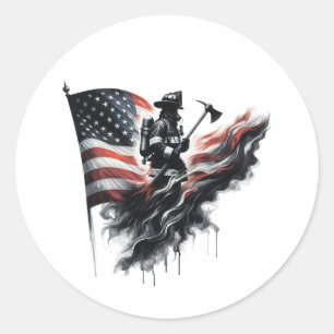 Flagge der Vereinigten Staaten. Firefighter Runder Aufkleber