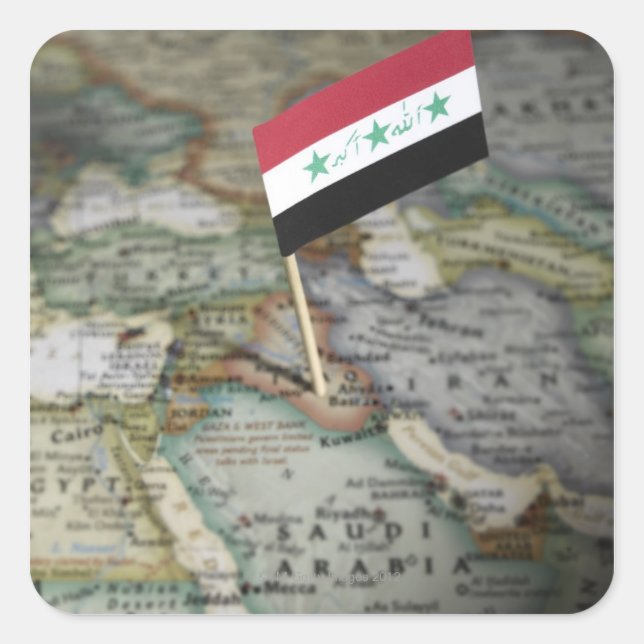 Flagge des Irak auf Karte Quadratischer Aufkleber (Vorderseite)