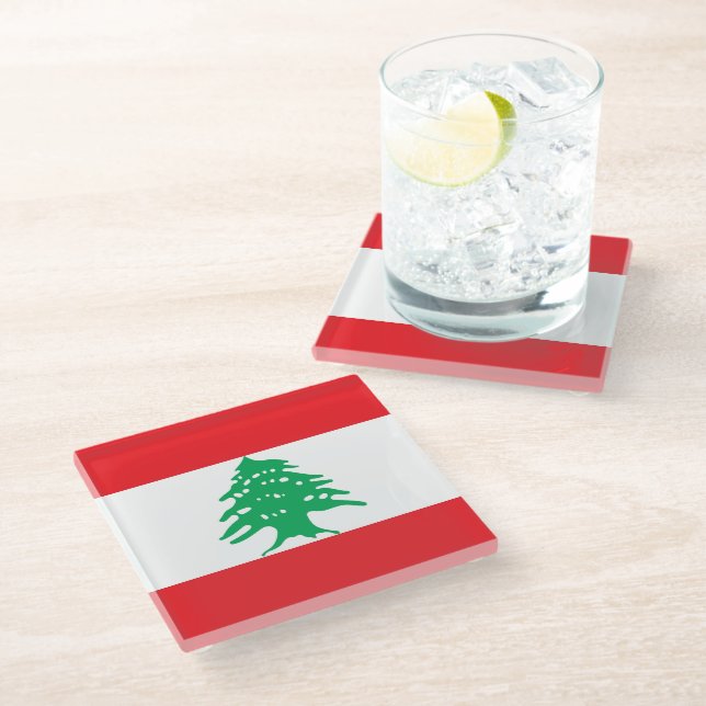 Flagge des Libanon Glasuntersetzer (Schrägansicht)