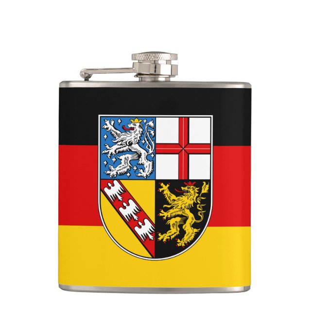 Flagge des Saarland-Hüftkolben Flachmann (Vorderseite)