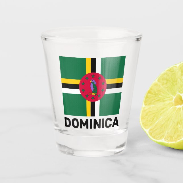 Flagge Dominicas Schnapsglas (Vorderseite)