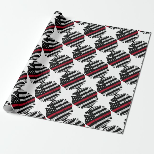 Flagge-Feuerwehrmann-Kreuz-dünne rote Linie Geschenkpapier (Ungerollt)