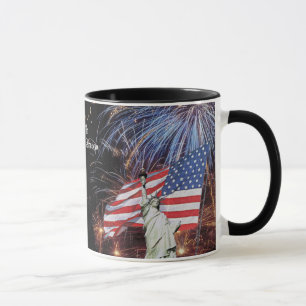 Flagge-Feuerwerke u. Freiheitsstatue Entwurf Tasse
