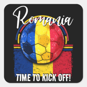 Flagge für Fußball und Rumänien, rotes Retro-Gelbe Quadratischer Aufkleber
