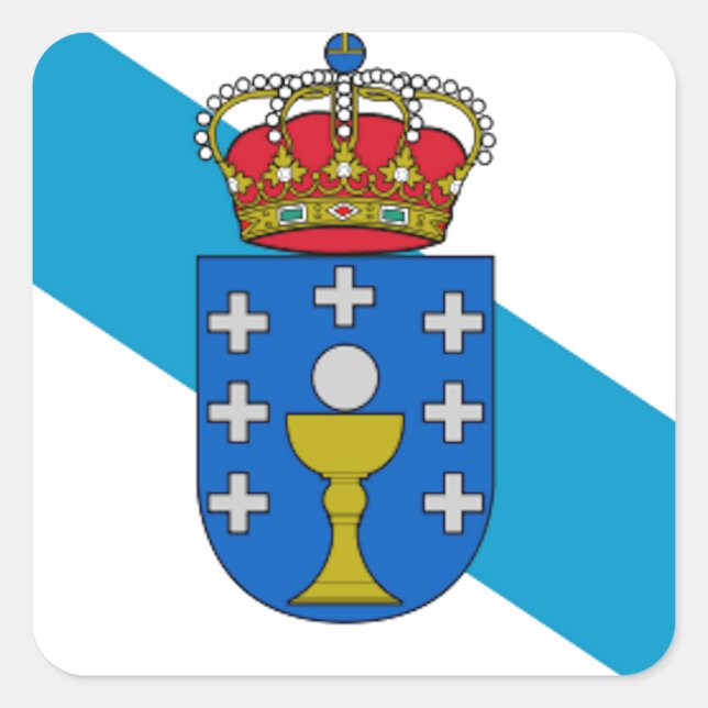 Flagge Galiciens (Spanien) Quadratischer Aufkleber (Vorderseite)