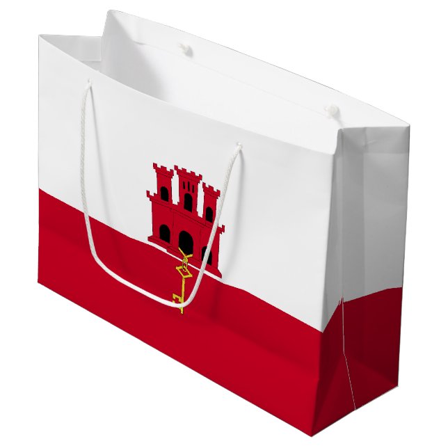 Flagge Gibraltars Große Geschenktüte (Vorderseite Schrägansicht)