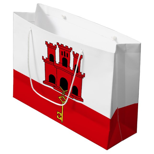 Flagge Gibraltars Große Geschenktüte (Vorderseite Schrägansicht)