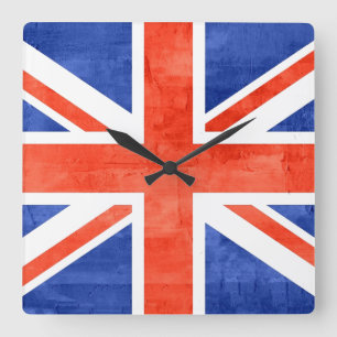 Flagge Grunge Vereinigtes Königreich Quadratische Wanduhr