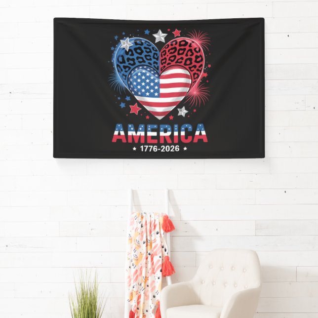Flagge Herz Leopard 1776 2026 4. Juli Banner (InSitu)