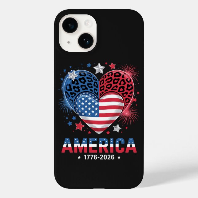 Flagge Herz Leopard 1776 2026 4. Juli Case-Mate iPhone 14 Hülle (Rückseite)