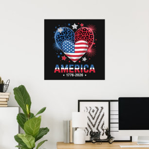 Flagge Herz Leopard 1776 2026 4. Juli Poster