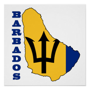 Flagge in der Karte Barbados Poster