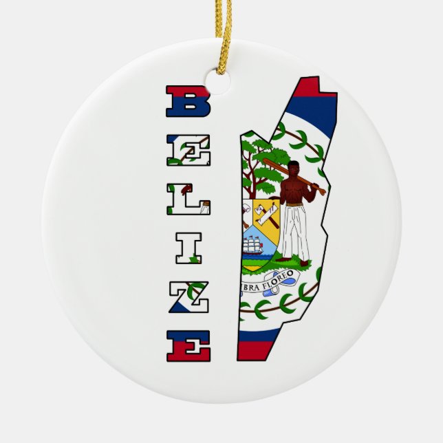 Flagge in der Karte von Belize Keramik Ornament (Vorne)