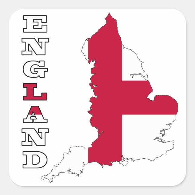 Flagge in der Karte von England Quadratischer Aufkleber (Vorderseite)