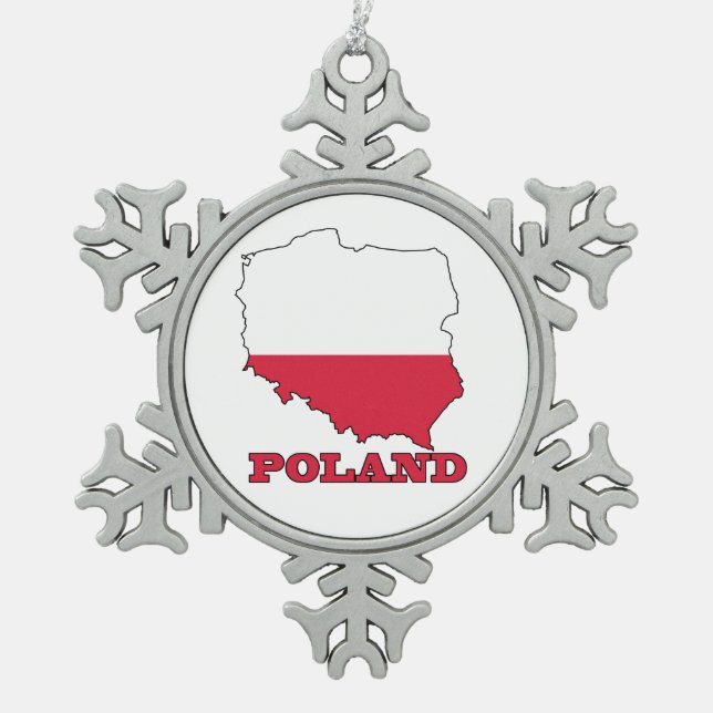 Flagge in der Karte von Polen Schneeflocken Zinn-Ornament (Vorderseite)