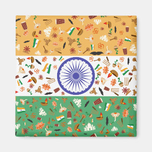 Flagge Indiens mit Kulturgütern Magnet