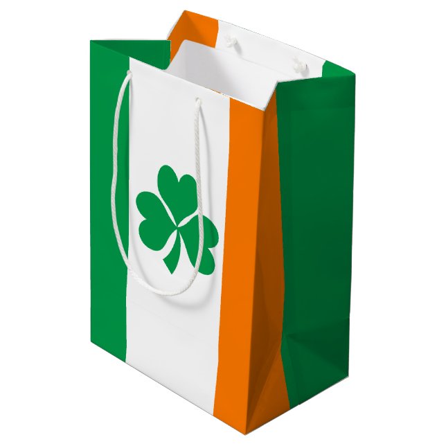 Flagge Irlands Kleeblatt Mittlere Geschenktüte (Rückseite Schrägansicht)