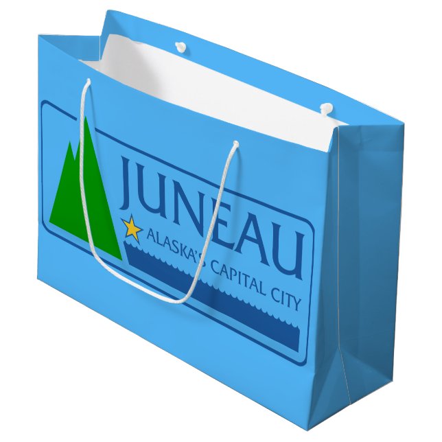 Flagge Juneau, Alaska Große Geschenktasche Geschenktüte (Vorderseite Schrägansicht)
