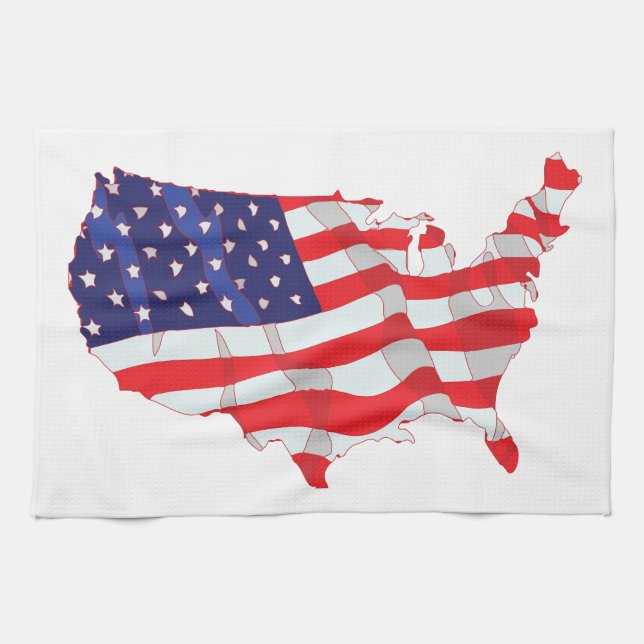 FLAGGE-KARTE VON VEREINIGTEN STAATEN KÜCHENTUCH (Horizontal)