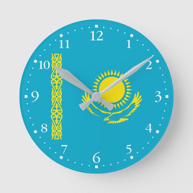 Flagge Kasachstan Runde Wanduhr (Vorderseite)
