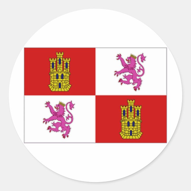 Flagge Kastilien-Leon Runder Aufkleber (Vorderseite)
